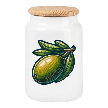Elegant and natural olive illustration - Cookie Jar with Wooden Lid - white - Front