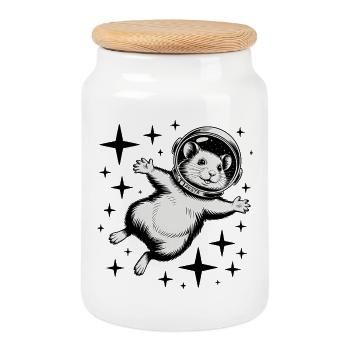 Hamster dans l'espace - Logo Cool Astonomy - Boîte à biscuits avec couvercle en bois - blanc - Devant