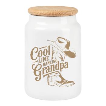 Casual Cowboy Line Dance Grandpa Saying - Cookie Jar with Wooden Lid - white - Front