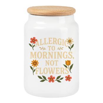 Citation florale allergique au matin - Boîte à biscuits avec couvercle en bois - blanc - Devant