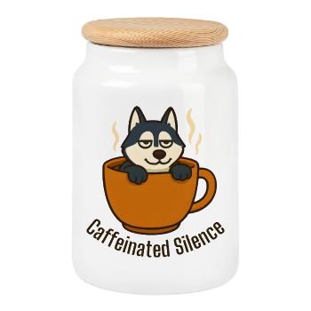 Husky Relaxing in Coffee Cup - Cookie Jar with Wooden Lid - white - Front