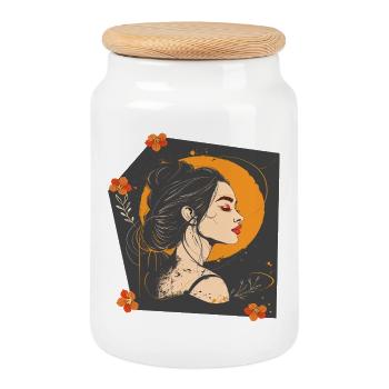 Visage de femme - Boîte à biscuits avec couvercle en bois - blanc - Devant
