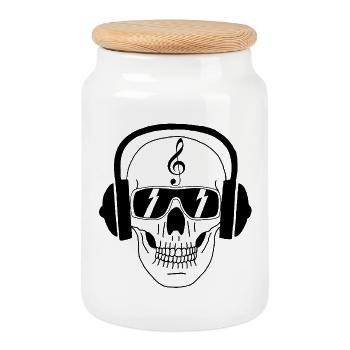 Crâne et musique - Boîte à biscuits avec couvercle en bois - blanc - Devant