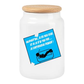 Citation Humoriste Sur Canapé Bleu - Boîte à biscuits avec couvercle en bois - blanc - Devant