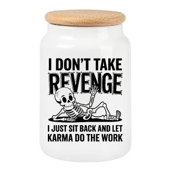 Funny Karma Skeleton - Cookie Jar with Wooden Lid - white - Front