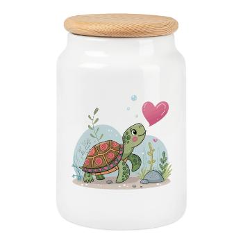 Tortue rêveuse au cœur floral - Boîte à biscuits avec couvercle en bois - blanc - Devant
