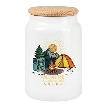 Aventure en Plein Air Nature - Boîte à biscuits avec couvercle en bois - blanc - Devant