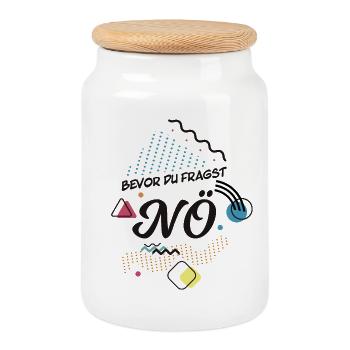 Bevor du fragst: NÖ - nein nope dagegen - Keksdose mit Holzdeckel - Weiß - Vorne
