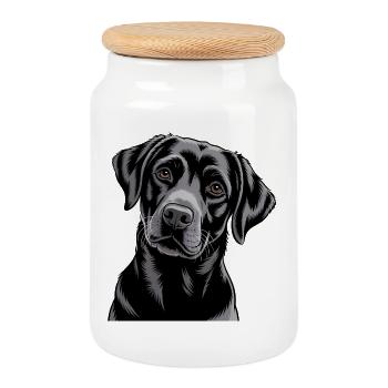 Portrait du Labrador noir - Boîte à biscuits avec couvercle en bois - blanc - Devant