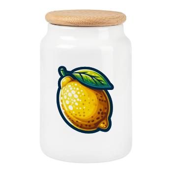 Vibrant Lemon - Cookie Jar with Wooden Lid - white - Front
