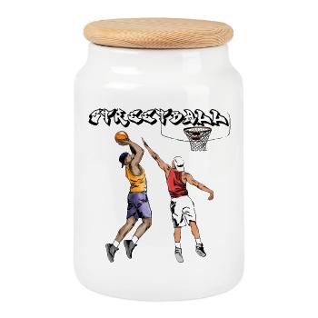Basketball Fighting Spirit Illustration - Cookie Jar with Wooden Lid - white - Front