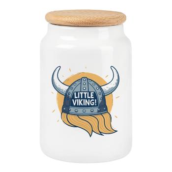 Petit Viking Casque Cornes - Boîte à biscuits avec couvercle en bois - blanc - Devant