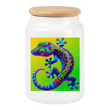 Gecko - Keksdose mit Holzdeckel - Weiß - Vorne