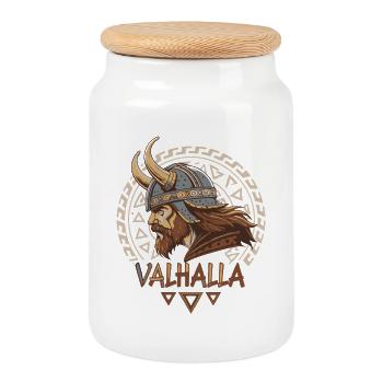 Viking Valhalla Runic Helmet - Cookie Jar with Wooden Lid - white - Front