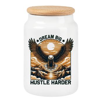 Eagel - Dream big Hustle Harder - Adler - Keksdose mit Holzdeckel - Weiß - Vorne