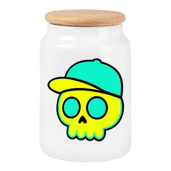 Casquette fluo Streetwear - Boîte à biscuits avec couvercle en bois - blanc - Devant