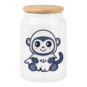Singe Halloween fantôme - Boîte à biscuits avec couvercle en bois - blanc - Devant