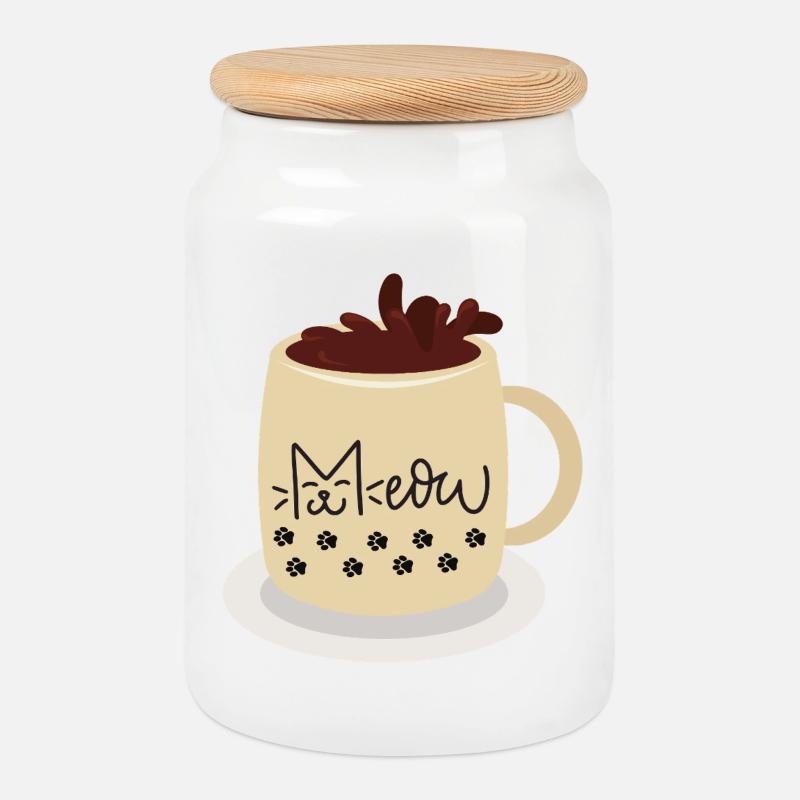 Cat Face Becher mit Pfotenabdrücken - Keksdose mit Holzdeckel - Weiß