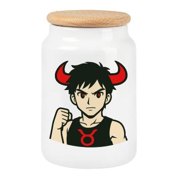 Demon Taurus Anime Style - Cookie Jar with Wooden Lid - white - Front