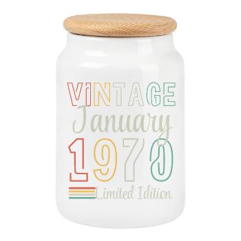 Vintage Février 1970 – Édition Limitée Anniversair - Boîte à biscuits avec couvercle en bois - blanc - Devant
