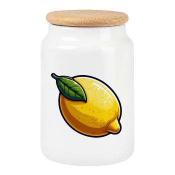 Lemon PopArt Yellow Cartoon - Cookie Jar with Wooden Lid - white - Front