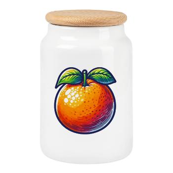 Orange Pop Art Fruité - Boîte à biscuits avec couvercle en bois - blanc - Devant