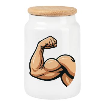 Strong biceps illustration - Cookie Jar with Wooden Lid - white - Front