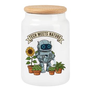 La technologie rencontre la nature robot jardinier - Boîte à biscuits avec couvercle en bois - blanc - Devant
