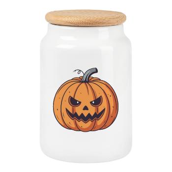 Pumpkin Demon Halloween Cartoon - Cookie Jar with Wooden Lid - white - Front