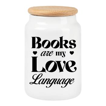 Le livre est mon langage d’amour - Boîte à biscuits avec couvercle en bois - blanc - Devant