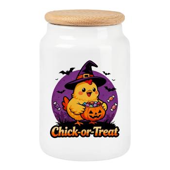 Chick-or-Treat - Cookie Jar with Wooden Lid - white - Front