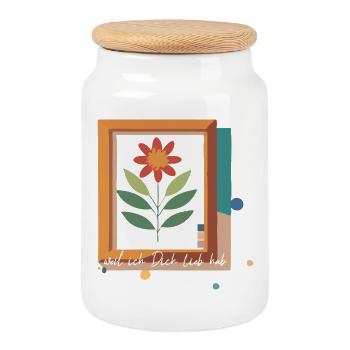 fleur dans le cadre photo amour - Boîte à biscuits avec couvercle en bois - blanc - Devant