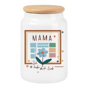 Mom Flower Greeting - Cookie Jar with Wooden Lid - white - Front