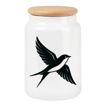 Purple Swallow in Minimalist Flight - Cookie Jar with Wooden Lid - white - Front