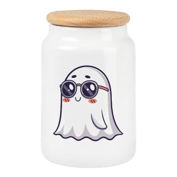 Fantôme rétro lunettes rondes - Boîte à biscuits avec couvercle en bois - blanc - Devant