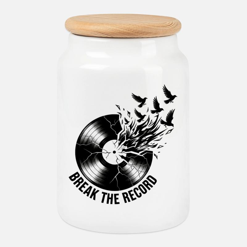 Break_the_Record - Cookie Jar with Wooden Lid - white