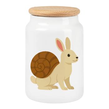 Lapin Escargot tout mignon - Boîte à biscuits avec couvercle en bois - blanc - Devant