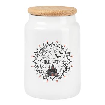 Halloween Spider Web Castle - Cookie Jar with Wooden Lid - white - Front