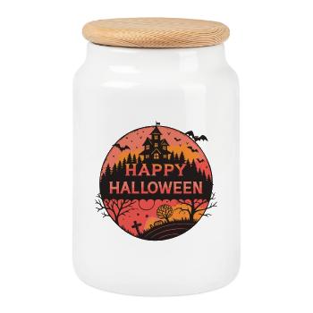 Halloween Schloss Silhouette - Keksdose mit Holzdeckel - Weiß - Vorne