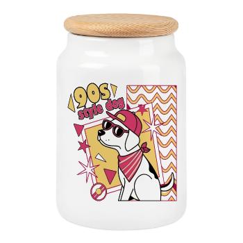Chien rétro des années 90 en lunettes de soleil - Boîte à biscuits avec couvercle en bois - blanc - Devant