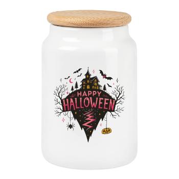 Halloween Rose et Château Sombre - Boîte à biscuits avec couvercle en bois - blanc - Devant