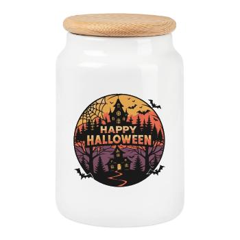 Halloween Ghostly Castle - Cookie Jar with Wooden Lid - white - Front