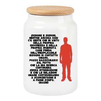 Red human figure on black background - Cookie Jar with Wooden Lid - white - Front