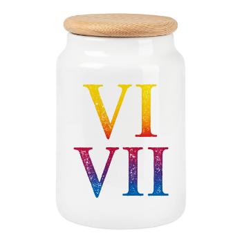 67 Meme VII Pile de chiffres romains - Boîte à biscuits avec couvercle en bois - blanc - Devant