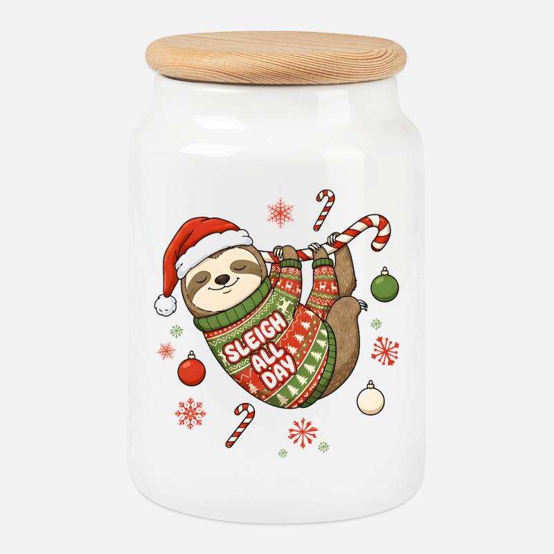 Lustiges Faultier Weihnachten - Weihnachtspullover - Keksdose mit Holzdeckel - Weiß