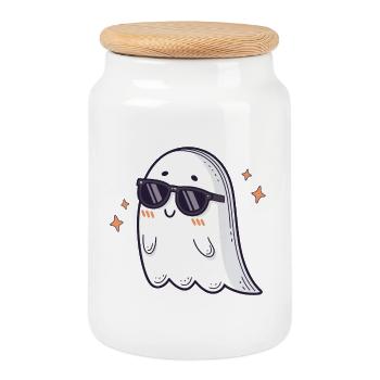 Retro ghost kawaii black glasses - Cookie Jar with Wooden Lid - white - Front