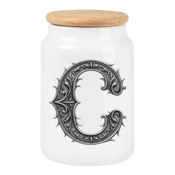 der Buchstabe C Silber Metallic Ornament - Keksdose mit Holzdeckel - Weiß - Vorne