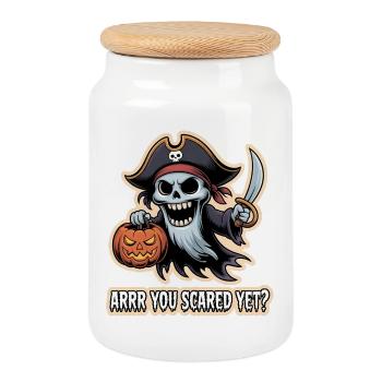 Pirate Boo – Spooky Cute Halloween Ghost sword - Cookie Jar with Wooden Lid - white - Front