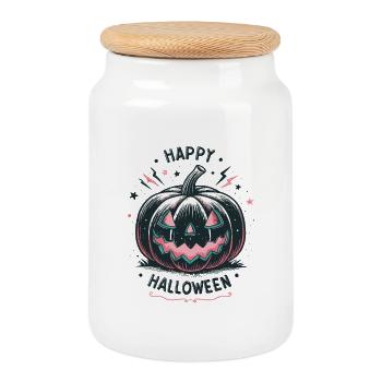 Pumpkin Jack-o-Glow Halloween - Cookie Jar with Wooden Lid - white - Front