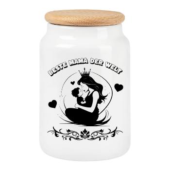 Best Mom in the World Silhouette - Cookie Jar with Wooden Lid - white - Front